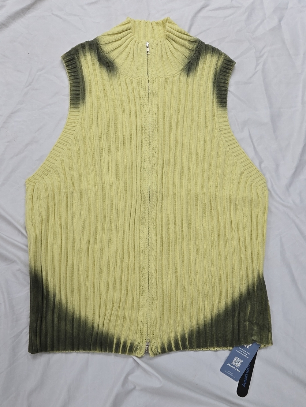 Men's/Unisex Sleeveless Yellow Cardigan Zip Front Greenish Gradient On Corners